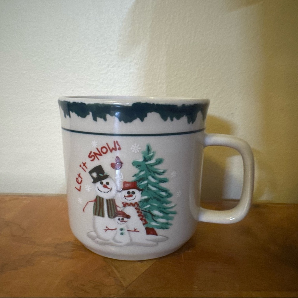 Vintage 1998 Let It Snow Snowman Mug Coffee Tea Cocoa 8oz Atico Stoneware Winter